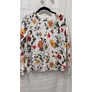 J. Society New York Floral Cotton Knit Sweater White Red Yellow Womens Size M